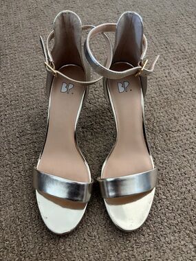 bp Metallic Gold Open-Toe Ankle-Strap Heels 7.5